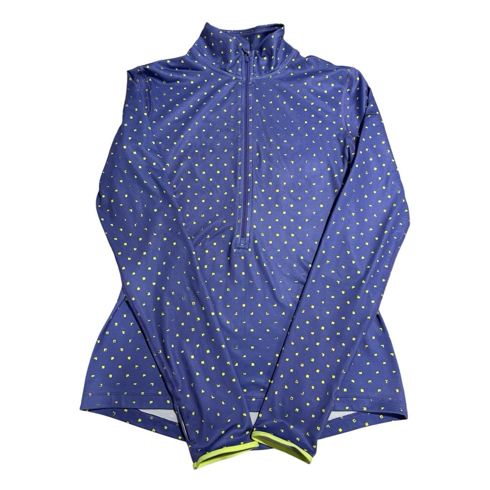 Nike Pro Purple Green Geometric Women's‎ Medium 1/2 Zip Thumb Hole Running Shirt